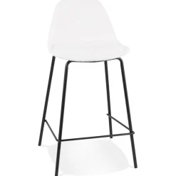 ALTEREGO Tabouret snack mi-hauteur 'PLUMAR MINI' en tissu bouclé blanc et pied en métal noir Discount