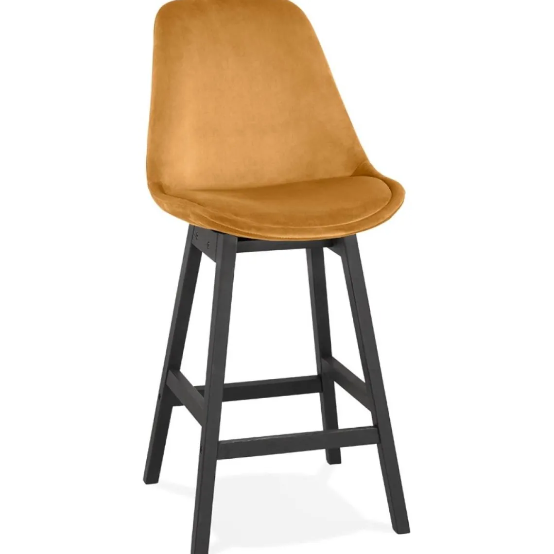 ALTEREGO Tabouret snack mi-hauteur 'MORISS MINI' en velours moutarde et pieds en bois noir Hot