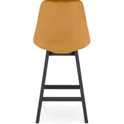 ALTEREGO Tabouret snack mi-hauteur 'MORISS MINI' en velours moutarde et pieds en bois noir Hot
