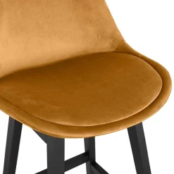 ALTEREGO Tabouret snack mi-hauteur 'MORISS MINI' en velours moutarde et pieds en bois noir Hot