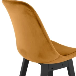 ALTEREGO Tabouret snack mi-hauteur 'MORISS MINI' en velours moutarde et pieds en bois noir Hot