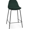 ALTEREGO Tabouret snack mi-hauteur 'FENTON MINI' en velours vert et pied en métal noir