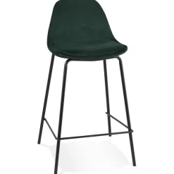 ALTEREGO Tabouret snack mi-hauteur 'FENTON MINI' en velours vert et pied en métal noir