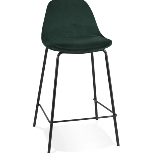 ALTEREGO Tabouret snack mi-hauteur 'FENTON MINI' en velours vert et pied en métal noir