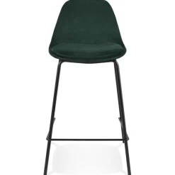 ALTEREGO Tabouret snack mi-hauteur 'FENTON MINI' en velours vert et pied en métal noir