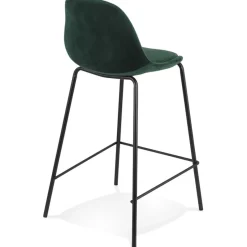 ALTEREGO Tabouret snack mi-hauteur 'FENTON MINI' en velours vert et pied en métal noir