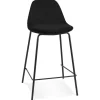 ALTEREGO Tabouret snack mi-hauteur 'FENTON MINI' en velours noir et pied en métal noir Online