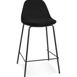 ALTEREGO Tabouret snack mi-hauteur 'FENTON MINI' en velours noir et pied en métal noir Online