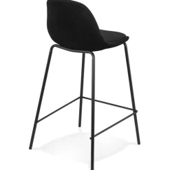 ALTEREGO Tabouret snack mi-hauteur 'FENTON MINI' en velours noir et pied en métal noir Online