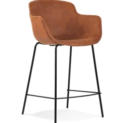 ALTEREGO Tabouret snack mi-hauteur 'CALVIN MINI' en microfibre brune Outlet
