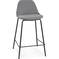 ALTEREGO Tabouret snack mi-hauteur 'FENTON MINI' en velours gris et pied en métal noir Sale