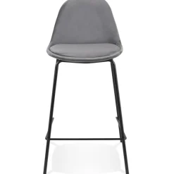 ALTEREGO Tabouret snack mi-hauteur 'FENTON MINI' en velours gris et pied en métal noir Sale