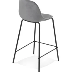 ALTEREGO Tabouret snack mi-hauteur 'FENTON MINI' en velours gris et pied en métal noir Sale