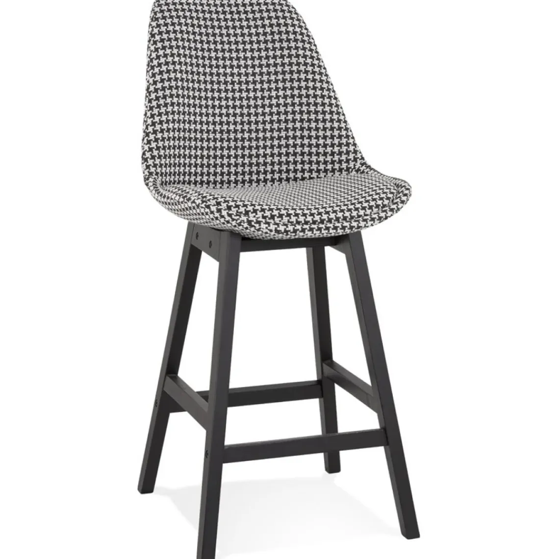 ALTEREGO Tabouret snack mi-hauteur 'MORISS MINI' en tissu pied de poule et pieds en bois noir