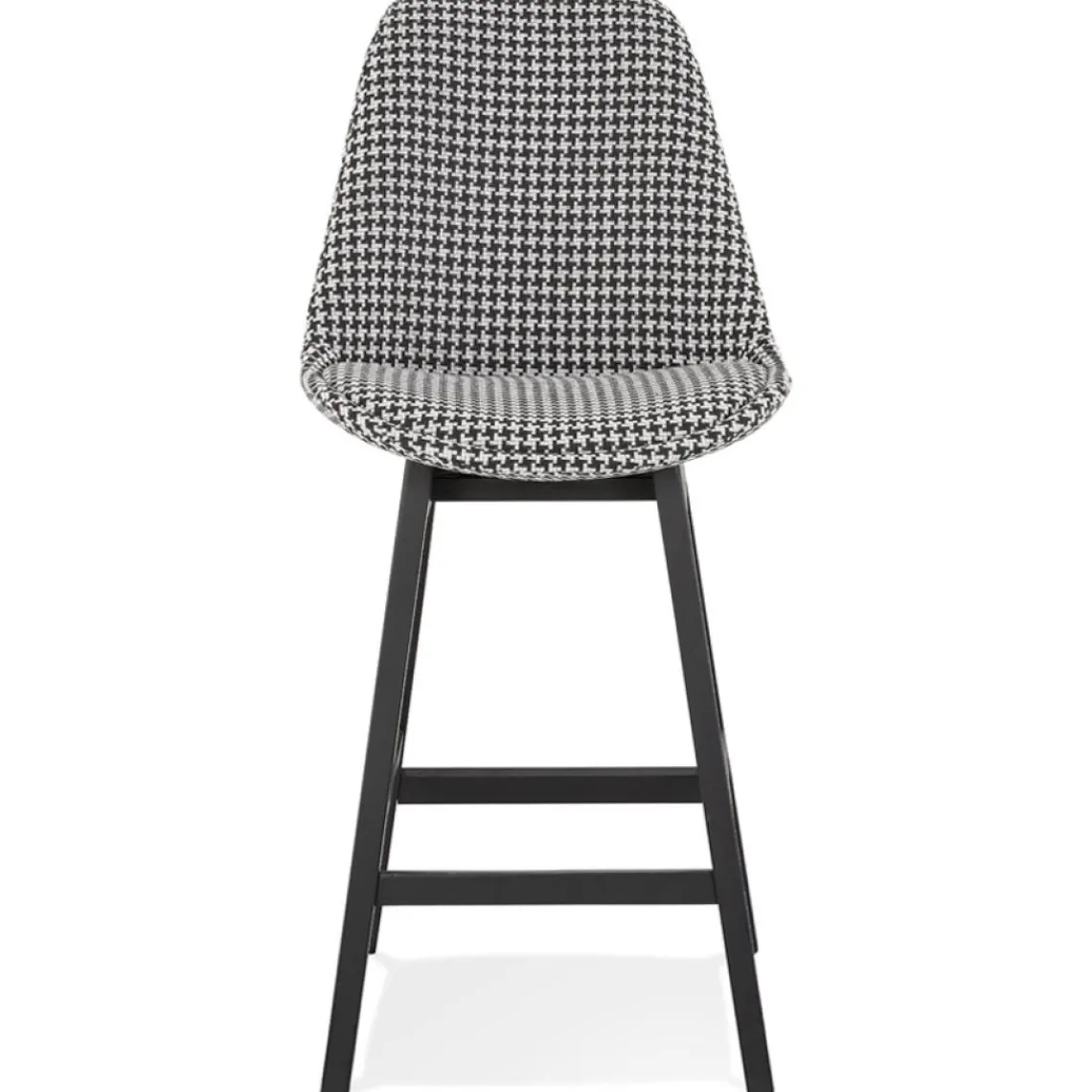 ALTEREGO Tabouret snack mi-hauteur 'MORISS MINI' en tissu pied de poule et pieds en bois noir