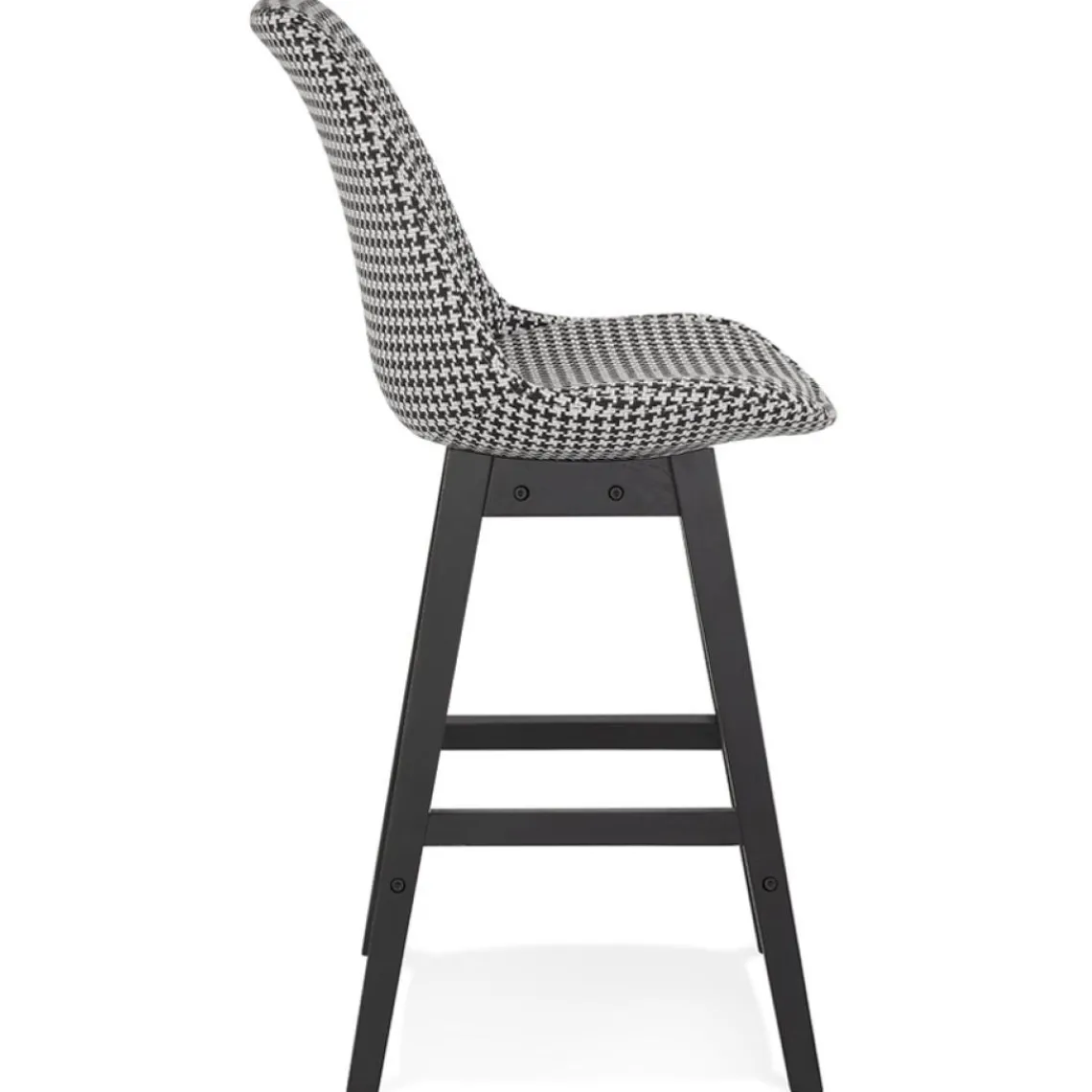 ALTEREGO Tabouret snack mi-hauteur 'MORISS MINI' en tissu pied de poule et pieds en bois noir