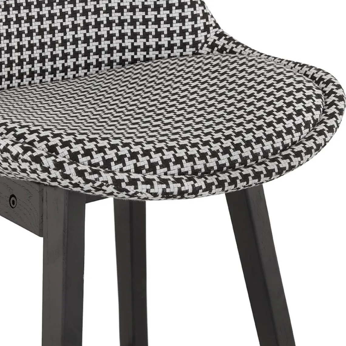 ALTEREGO Tabouret snack mi-hauteur 'MORISS MINI' en tissu pied de poule et pieds en bois noir