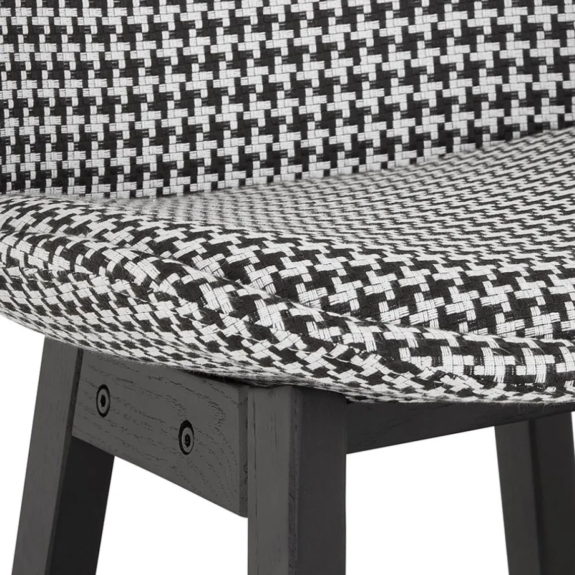 ALTEREGO Tabouret snack mi-hauteur 'MORISS MINI' en tissu pied de poule et pieds en bois noir