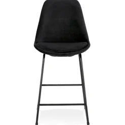 ALTEREGO Tabouret snack mi-hauteur 'BULLY MINI' en velours noir et pieds en métal noir New