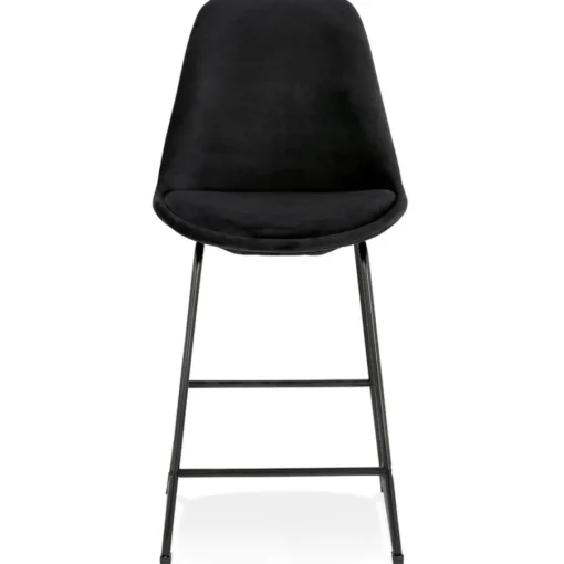 ALTEREGO Tabouret snack mi-hauteur 'BULLY MINI' en velours noir et pieds en métal noir New