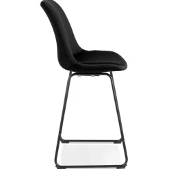 ALTEREGO Tabouret snack mi-hauteur 'BULLY MINI' en velours noir et pieds en métal noir New