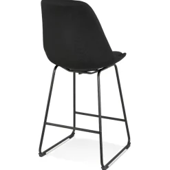 ALTEREGO Tabouret snack mi-hauteur 'RIGO MINI' en tissu noir et pieds en métal noir Best