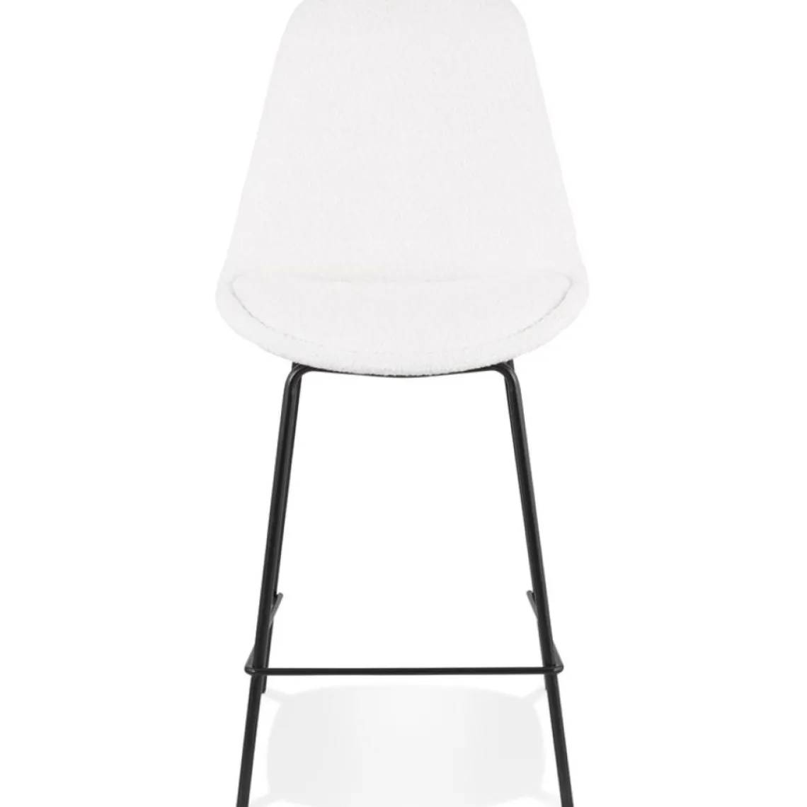 ALTEREGO Tabouret snack mi-hauteur 'LEONIE MINI' en tissu bouloché blanc et pied en métal noir New