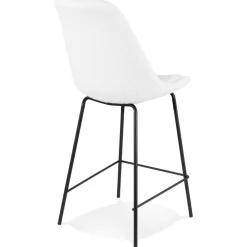 ALTEREGO Tabouret snack mi-hauteur 'LEONIE MINI' en tissu bouloché blanc et pied en métal noir New