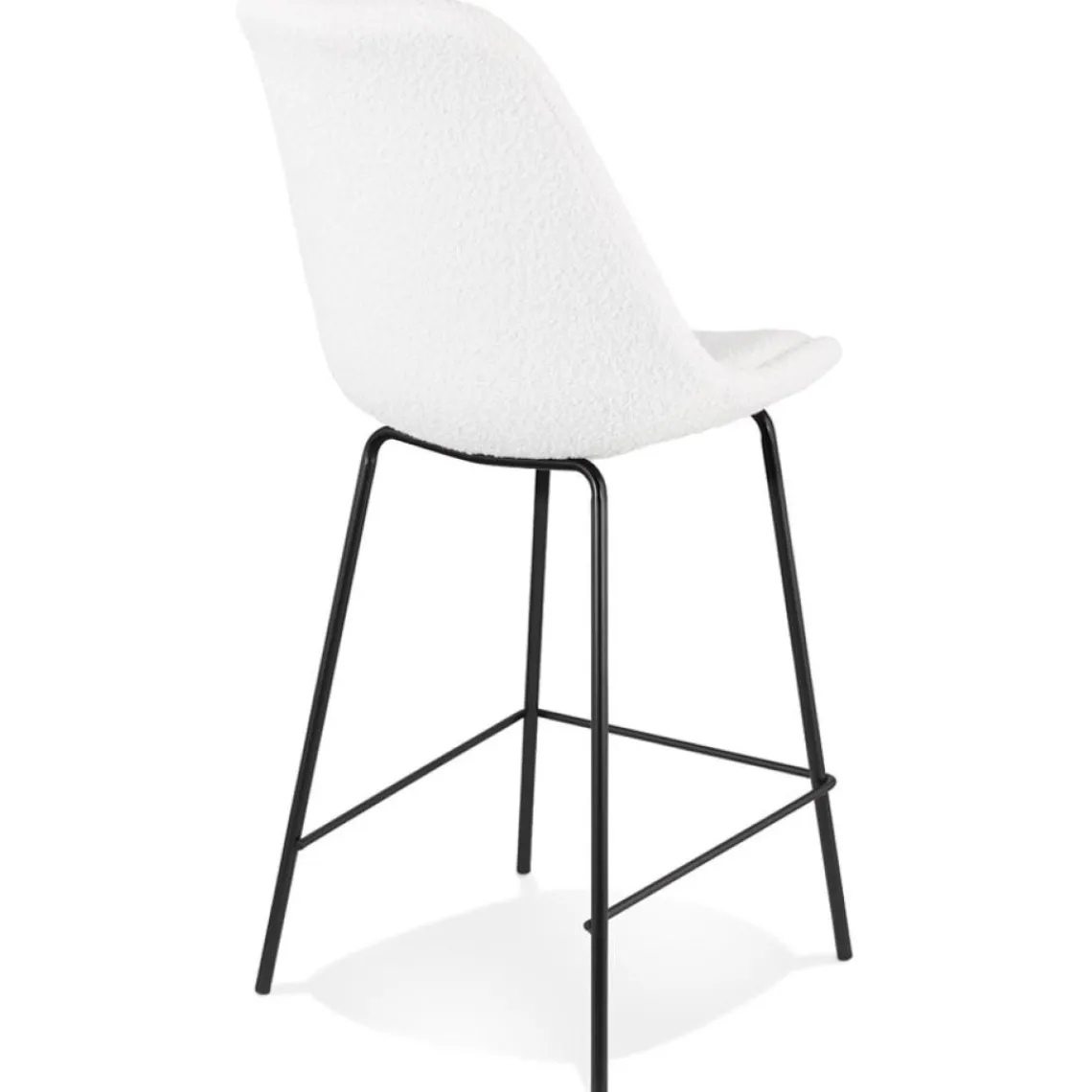 ALTEREGO Tabouret snack mi-hauteur 'LEONIE MINI' en tissu bouloché blanc et pied en métal noir New