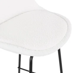 ALTEREGO Tabouret snack mi-hauteur 'LEONIE MINI' en tissu bouloché blanc et pied en métal noir New