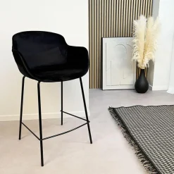 ALTEREGO Tabouret snack mi-hauteur 'LARISSA MINI' en velours noir Clearance
