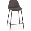 ALTEREGO Tabouret snack mi-hauteur 'GIRON MINI' en microfibre gris foncé et pied en métal noir