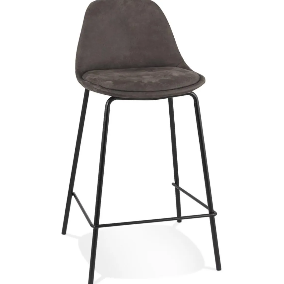 ALTEREGO Tabouret snack mi-hauteur 'GIRON MINI' en microfibre gris foncé et pied en métal noir