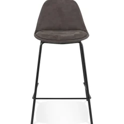 ALTEREGO Tabouret snack mi-hauteur 'GIRON MINI' en microfibre gris foncé et pied en métal noir