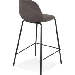 ALTEREGO Tabouret snack mi-hauteur 'GIRON MINI' en microfibre gris foncé et pied en métal noir