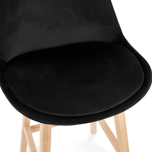 ALTEREGO Tabouret snack mi-hauteur 'MORISS MINI' en velours noir et pieds en bois naturel