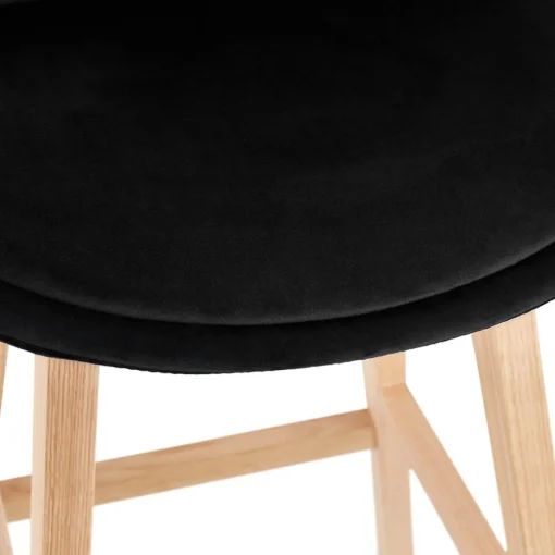 ALTEREGO Tabouret snack mi-hauteur 'MORISS MINI' en velours noir et pieds en bois naturel