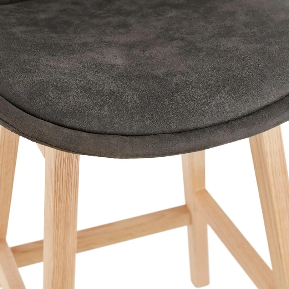 ALTEREGO Tabouret snack mi-hauteur 'ASPEN MINI' en microfibre grise et pieds en bois naturel Hot