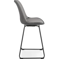 ALTEREGO Tabouret snack mi-hauteur 'BULLY MINI' en velours gris et pieds en métal noir Sale