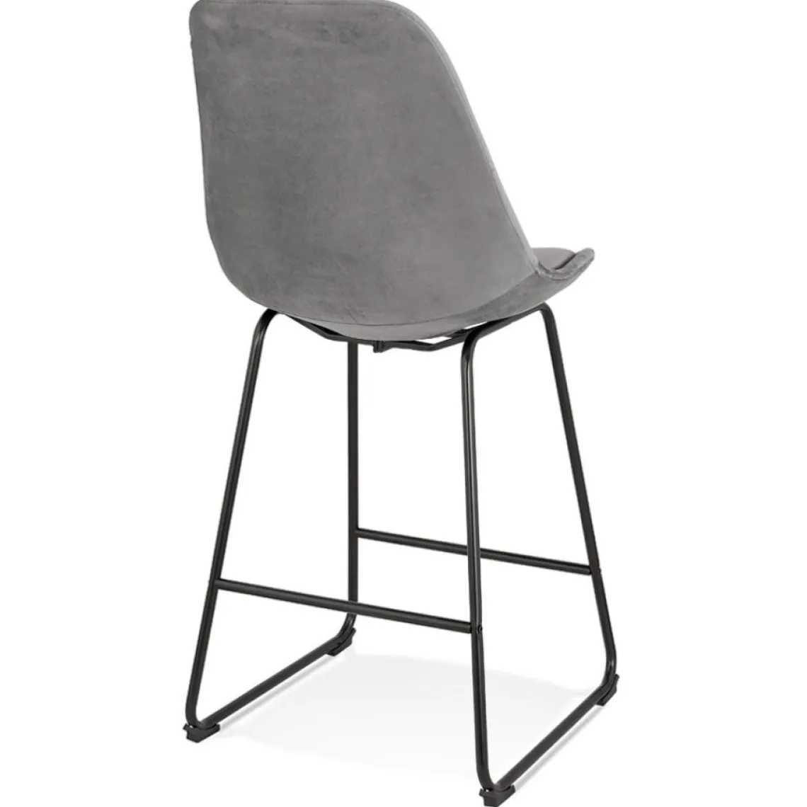 ALTEREGO Tabouret snack mi-hauteur 'BULLY MINI' en velours gris et pieds en métal noir Sale