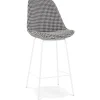 ALTEREGO Tabouret snack mi-hauteur 'SPARK MINI' en tissu pied de poule et pieds en métal blanc New