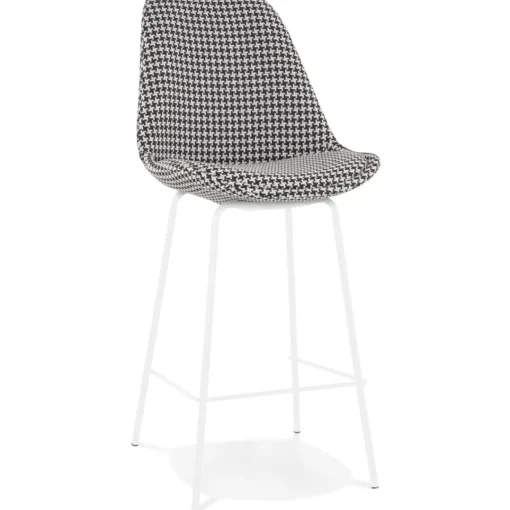 ALTEREGO Tabouret snack mi-hauteur 'SPARK MINI' en tissu pied de poule et pieds en métal blanc New