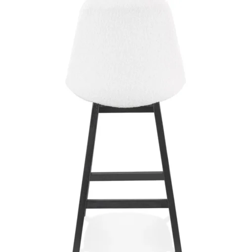 ALTEREGO Tabouret snack mi-hauteur 'SANDRA MINI' en tissu bouloché blanc et pied en bois noir Discount