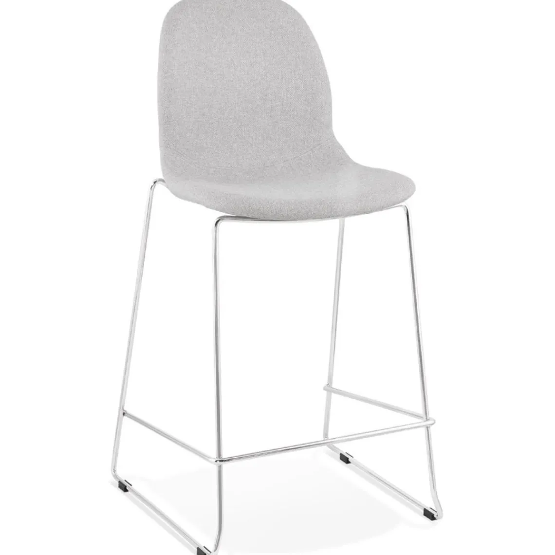 ALTEREGO Tabouret snack mi-hauteur empilable 'FAKIR MINI' en tissu gris clair et pied en métal chromé New