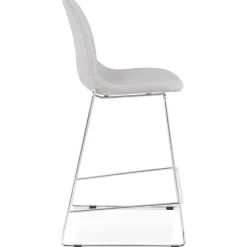 ALTEREGO Tabouret snack mi-hauteur empilable 'FAKIR MINI' en tissu gris clair et pied en métal chromé New