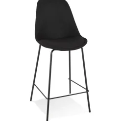 ALTEREGO Tabouret snack mi-hauteur 'ALOE MINI' en tissu noir avec pied en métal Hot