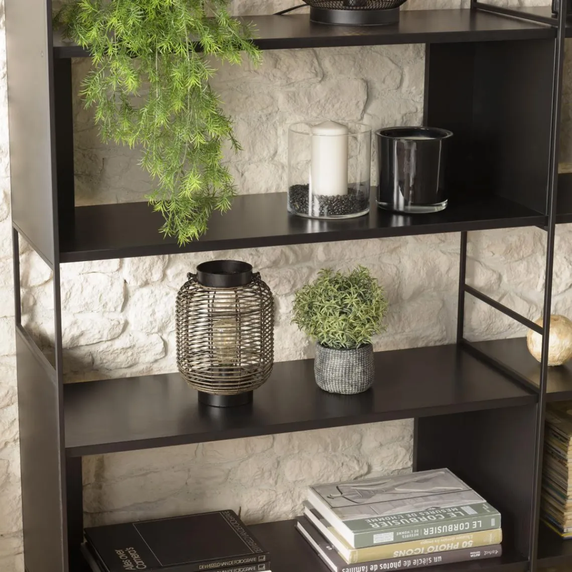 Macabane Étagère 6 niches 3 niveaux Noir piètement métal Clearance