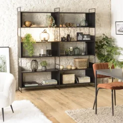 Macabane Étagère 6 niches 3 niveaux Noir piètement métal Clearance