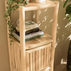 Macabane Étagère 1 niveau et 2 portes en branches de teck naturel WILL Beige Discount