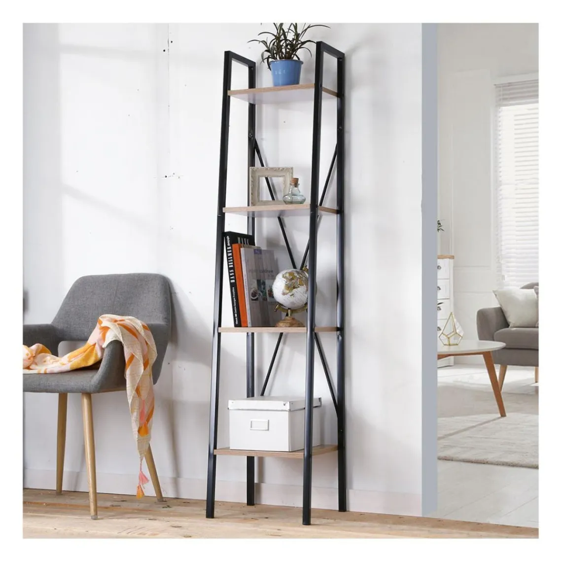 Calicosy Étagère colonne 4 niveaux en bois Beige Best